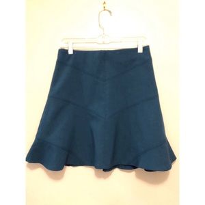 Blue flared a-line Loft skirt stitch detailing